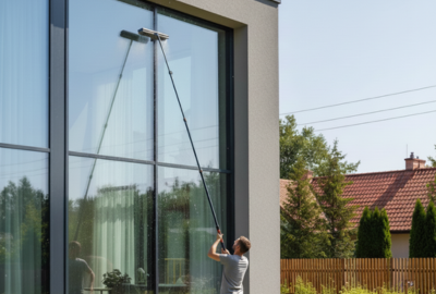 Mycie dużych okien i przeszkleń wodą demineralizowaną